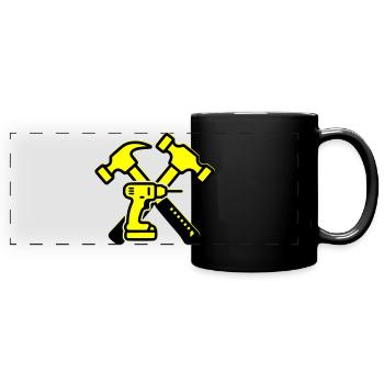 Werkzeug Bohrer Hämmer Gelb - Panorama-Tasse farbig - Schwarz - Vorne