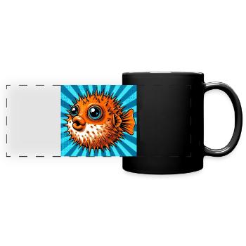 Kugelfisch - Panorama-Tasse farbig - Schwarz - Vorne