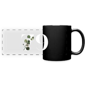Nummer 79 Blumengrün - 79. Blumengeburtstag - Panorama-Tasse farbig - Schwarz - Vorne