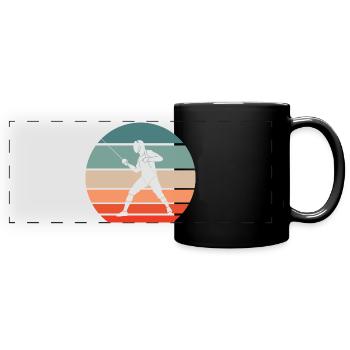 Fechten Degenfechten retro Sonnenuntergang Fechter - Panorama-Tasse farbig - Schwarz - Vorne