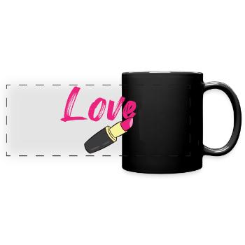 Lippenstift - Love mit Lippenstift geschrieben - Panorama-Tasse farbig - Schwarz - Vorne