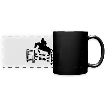 Pferd springend Hindernisses_c1 - Panorama-Tasse farbig - Schwarz - Vorne