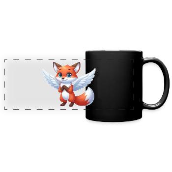 Süßer Fuchs Engel Comic Flügel - Panorama-Tasse farbig - Schwarz - Vorne