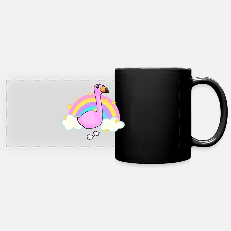 Flamingo and a rainbow cartoon - Full Colour Panoramic Mug - black