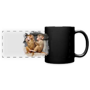 Deux jeunes babouins enfants - Mug panoramique uni - noir - Devant