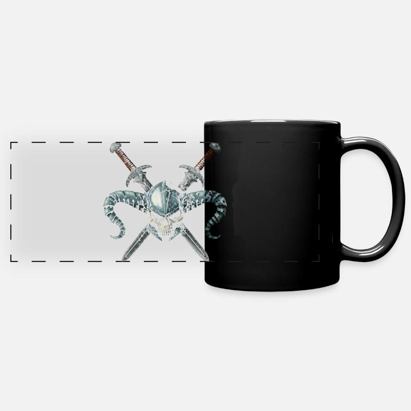 Warrior Skull 2 swords - Full Colour Panoramic Mug - black