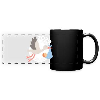 Storch mit Baby 2029 - Panorama-Tasse farbig - Schwarz - Vorne