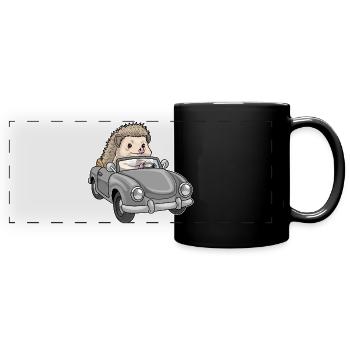 Igel Auto - Panorama-Tasse farbig - Schwarz - Vorne