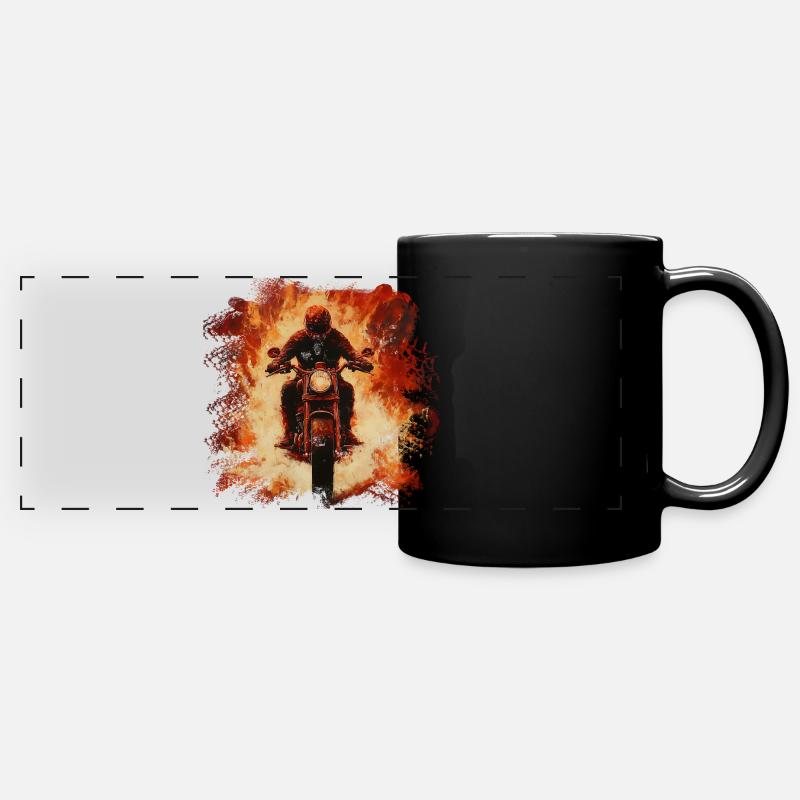 Flame Storm Motorcyclists - Full Colour Panoramic Mug - black