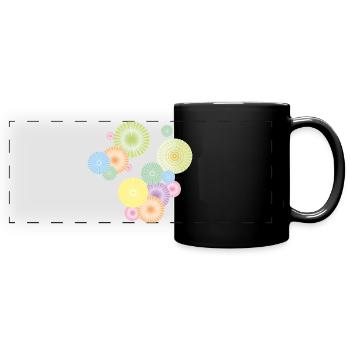 Pastell-Rosetten – dekorative Fächerstruktur - Panorama-Tasse farbig - Schwarz - Vorne