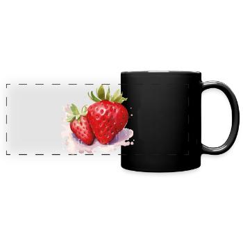 Wasserfarben Erdbeeren - Panorama-Tasse farbig - Schwarz - Vorne