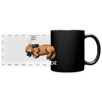 Hundemüde Langhaardackel Dackel Dackelhalter  - Panorama-Tasse farbig - Schwarz - Vorne