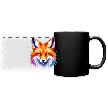 Fuchs Design – Polygon Fox Motiv für Tierliebhaber - Panorama-Tasse farbig - Schwarz - Vorne