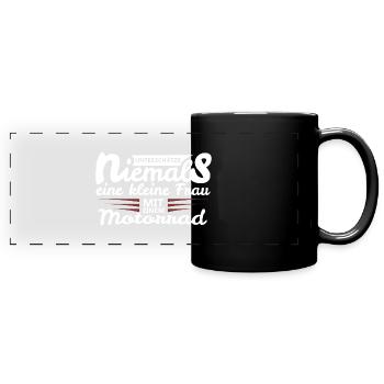 Motorrad kleine Frau - Panorama-Tasse farbig - Schwarz - Vorne