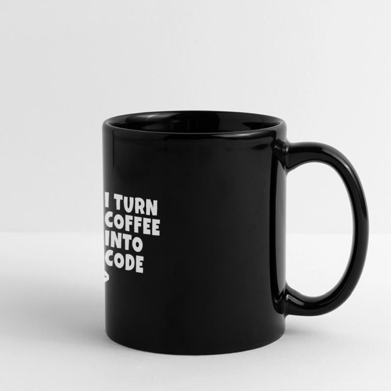 I turn coffee into code Programmierer Entwickler Panorama-Tasse farbig