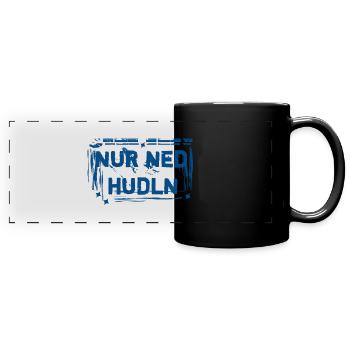 Hudln - bayerische Sprache - Panorama-Tasse farbig - Schwarz - Vorne