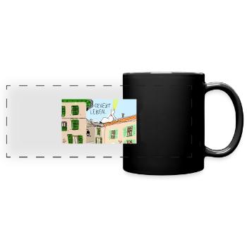 Geliebt leben. - Panorama-Tasse farbig - Schwarz - Vorne