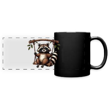 Raccoon on swing pensive playground - Full Colour Panoramic Mug - black - Front