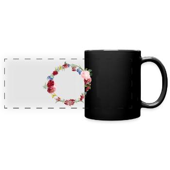 Floral add your name or any text in design - Full Colour Panoramic Mug - black - Front