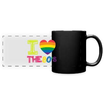 J'aime le cadeau rétro du coeur arc-en-ciel des années 80 - Mug panoramique uni - noir - Devant