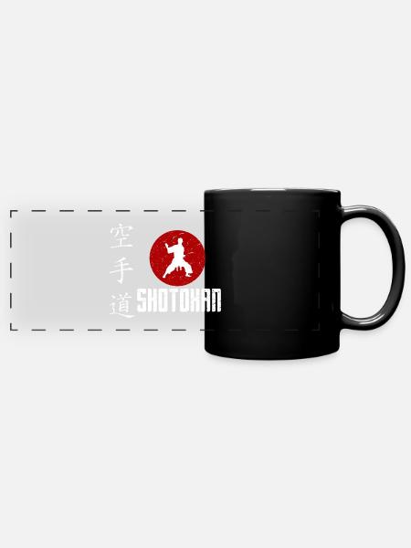 Karateka design with kanji and rising sun - Full Colour Panoramic Mug - black