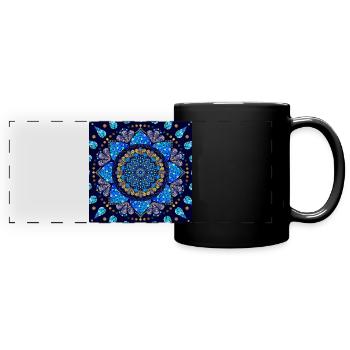 Mandala blue turquoise gold - Full Colour Panoramic Mug - black - Front