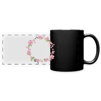 filigree dog rose frame with leaves - Full Colour Panoramic Mug - black - Front