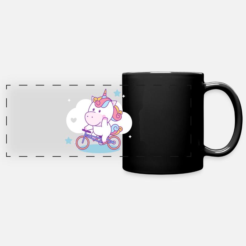 Einhorn-Fahrrad - Panorama-Tasse farbig - Schwarz