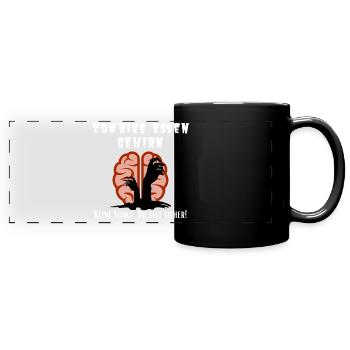 Zombies Gehirn - Provokation Beleidigung Spruch - Panorama-Tasse farbig - Schwarz - Vorne