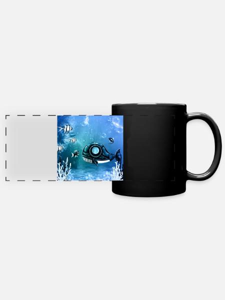 Unterwasserwelt mit Fantasiefischen. - Panorama-Tasse farbig - Schwarz