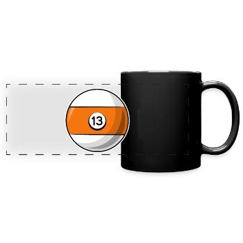 Billardkugel 13 orange Billard dreizehn - Panorama-Tasse farbig - Schwarz - Vorne