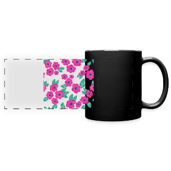 Rosa Blumen, Modell - Panorama-Tasse farbig - Schwarz - Vorne