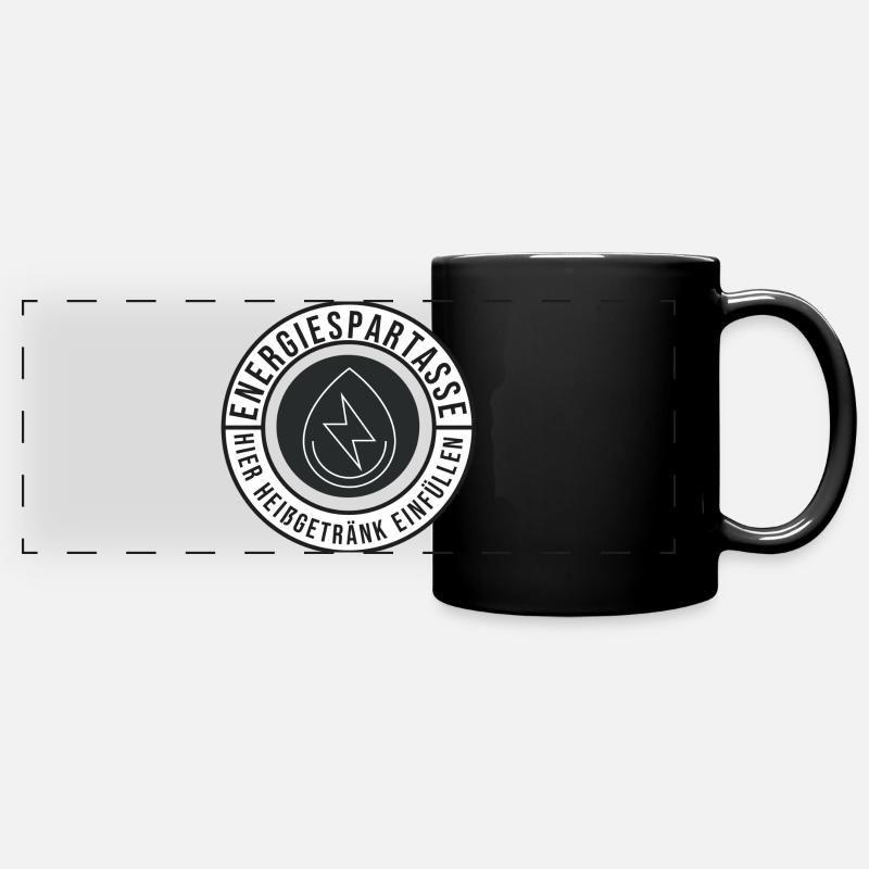 Energiespartasse - Hier Heißgetränk einfüllen - Panorama-Tasse farbig - Schwarz