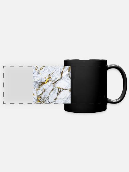 Marmor Weiß Gold Textur - Panorama-Tasse farbig - Schwarz