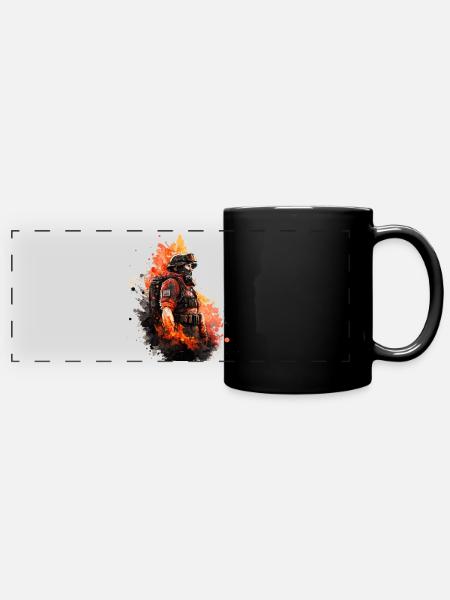 Helden in Uniform: Feuerwehrmann - Panorama-Tasse farbig - Schwarz
