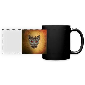 dekorativer Katzenkopf - Panorama-Tasse farbig - Schwarz - Vorne