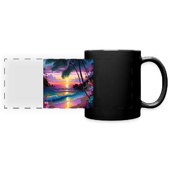 Bunte tropische Insel Strand Sonnenuntergang Design 2 - Panorama-Tasse farbig - Schwarz - Vorne