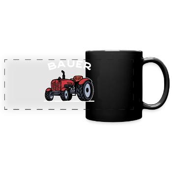 Bauer Traktor Landleben Landmaschinen Bauernhof - Panorama-Tasse farbig - Schwarz - Vorne