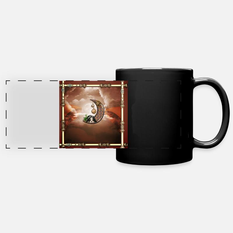 Lune steampunk avec chiot - Mug panoramique uni - noir