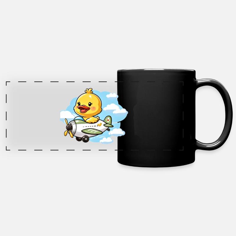Cute Duck Aviator Design - Full Colour Panoramic Mug - black