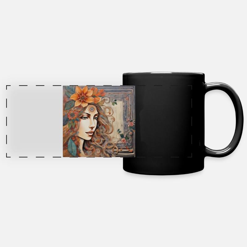 boho flower woman - Full Colour Panoramic Mug - black