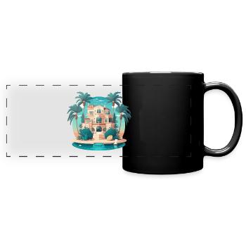 Der Insel-Eskapist - Panorama-Tasse farbig - Schwarz - Vorne