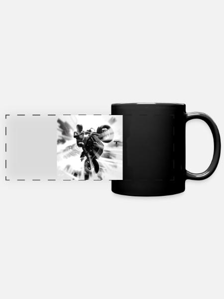 Der Biker ist willig - Panorama-Tasse farbig - Schwarz