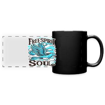 Erstaunlicher Himmelsvogel mit freiem Geist und Seele - Panorama-Tasse farbig - Schwarz - Vorne