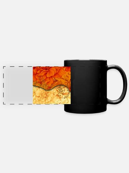 Elegantes florales Design - Panorama-Tasse farbig - Schwarz