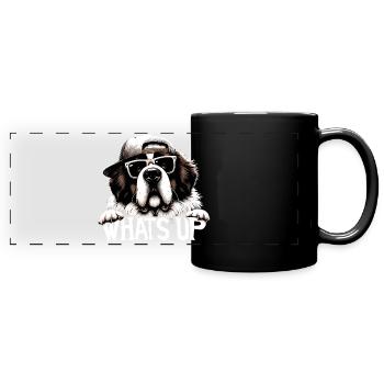 Bernhardiner Hund Was geht ab Geschenk - Panorama-Tasse farbig - Schwarz - Vorne