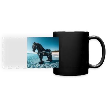 Pferd im Wasser - Panorama-Tasse farbig - Schwarz - Vorne