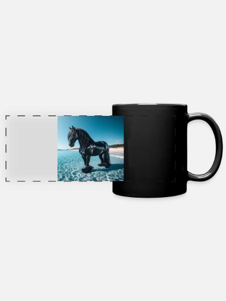 Pferd im Wasser - Panorama-Tasse farbig - Schwarz