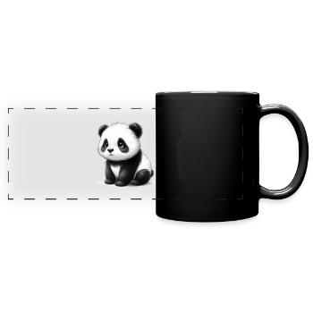 Adorable black and white panda sketch - Full Colour Panoramic Mug - black - Front