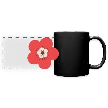 Rote & cremefarbene Blume - Panorama-Tasse farbig - Schwarz - Vorne